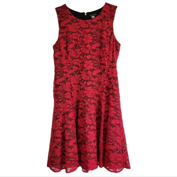 Tommy Hilfiger Red Lace Drop Waist A-Line Dress Size 14 NWOT - Picture 3 of 11